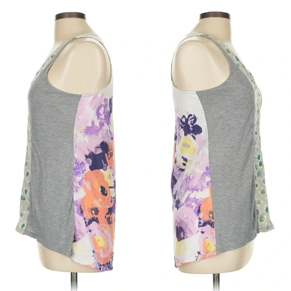 PORRIDGE Anthropologie Floral Mixed Media Tank Top Boho Festival Size S & M - Picture 2 of 12